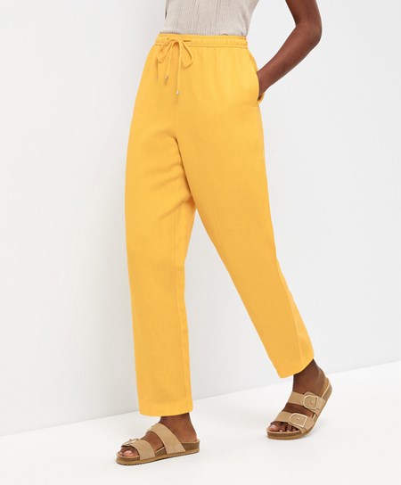 Oysho Linen Relaxed Fit Trousers Mid-yellow | ORDV97108