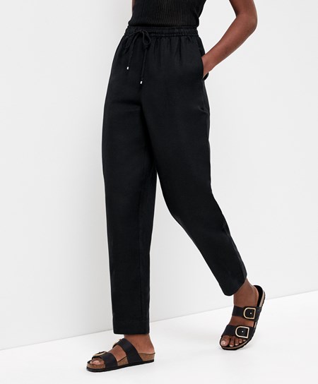 Oysho Linen Relaxed Fit Trousers Svarte | WKUC64352