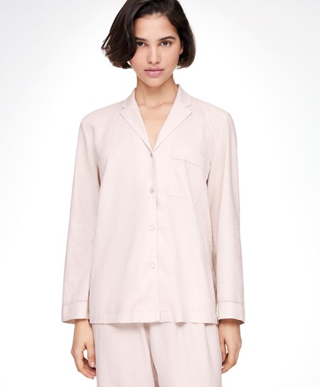 Oysho Long-sleeved Linen Shirt Beige | ITFN61245