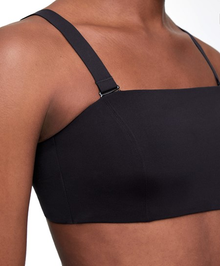 Oysho Medium Support Bandeau Sports Bra With Cups Svarte | AILJ83571