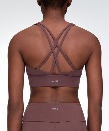 Oysho Medium-support Sports Bra With Cups Washed Mahogany | GQSU31257