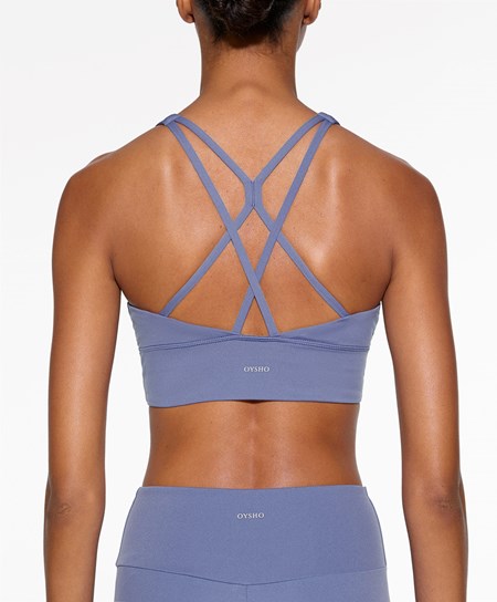 Oysho Medium-support Sports Bra With Cups Dyp Blå | KQXF82576