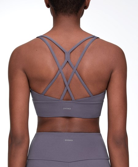 Oysho Medium-support Sports Bra With Cups Purple-grey | KRGB25870