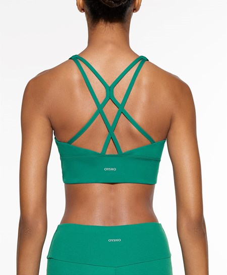 Oysho Medium-support Sports Bra With Cups Grønn | LCFZ60415