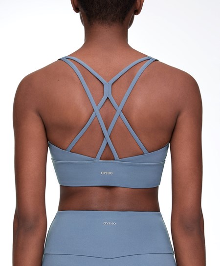 Oysho Medium-support Sports Bra With Cups Mid-blue | VFKD94516