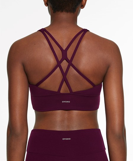 Oysho Medium-support Sports Bra With Cups Lilla | WLNH07918