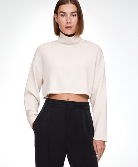 Oysho Modal Roll-neck Crop Sweatshirt Stone | WVMO04389