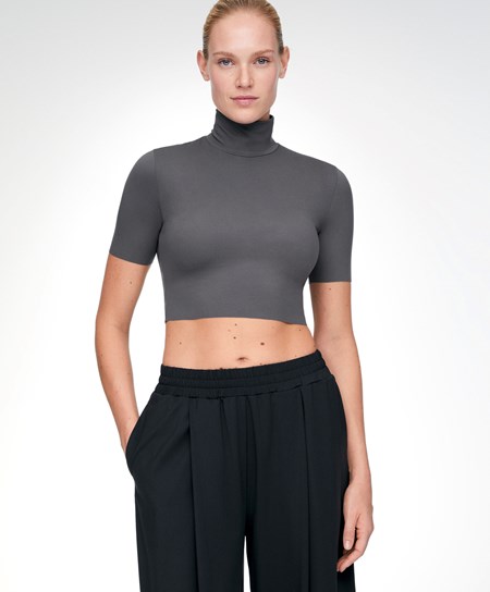 Oysho Perfect-adapt Crop Top With Raised Neck Mørke Grå | YXPW14205