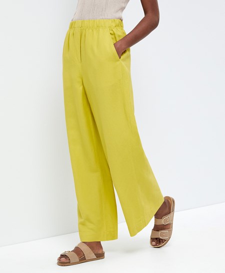 Oysho Rett Cut Linen Trousers Lime | GNHL71692