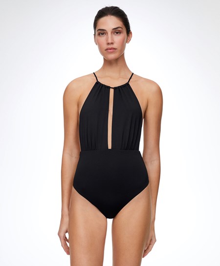 Oysho Ruched Halter Swimsuit Svarte | UTCB75039