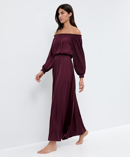 Oysho Satin Off-shoulder Long Kjoler Aubergine | FPSK04615