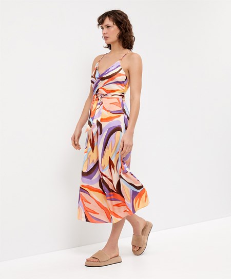 Oysho Satin Printed Strappy Long Kjoler Dyp Lilla | NQTF15398