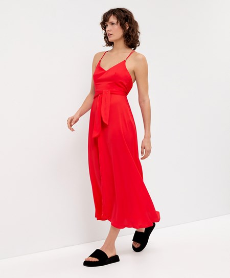 Oysho Satin Strappy Midi Kjoler Orange-red | MLPY51973