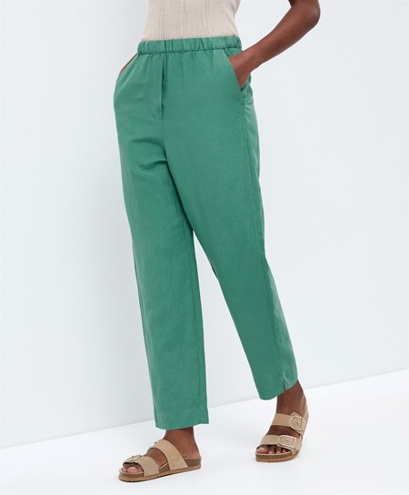 Oysho Slim Fit Linen Trousers Grønn | LGMV79243