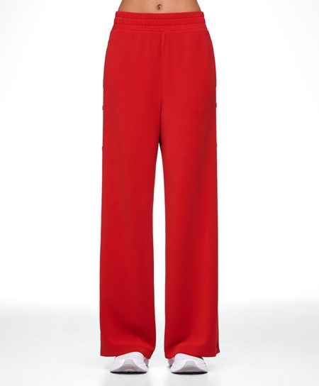 Oysho Soft Touch Modal Brede-leg Trousers With Buttons Rød | LCXI98150