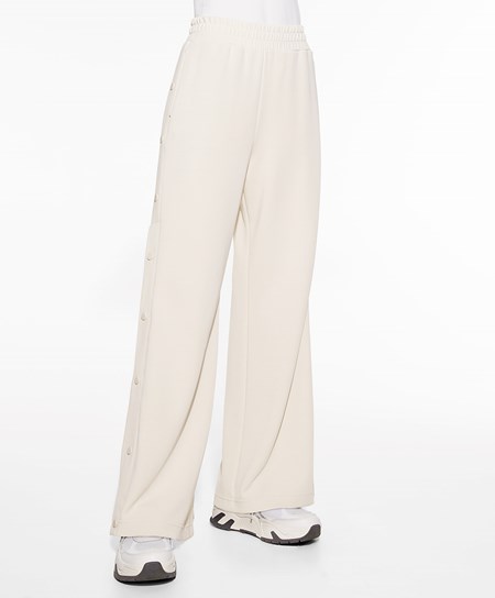 Oysho Soft Touch Modal Brede-leg Trousers With Buttons Stone | YZFP26107