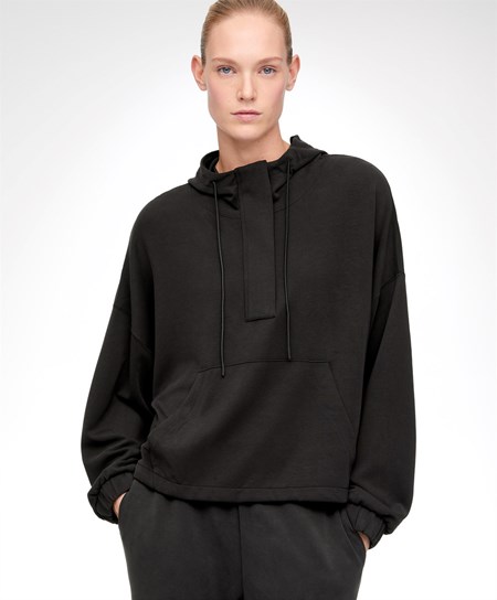 Oysho Soft Touch Modal Sweatshirt With Zip Svarte | QFXM62790