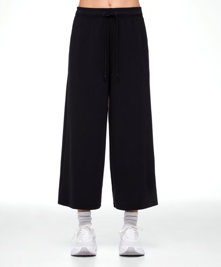 Oysho Soft-touch Modal Cropped Brede-leg Trousers Svarte | MYHK91384