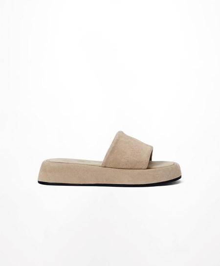 Oysho Split-leather Platform Slides Sand | SZDL10324