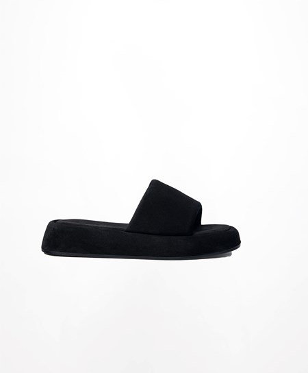 Oysho Split-leather Platform Slides Svarte | BNKA61807