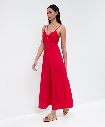 Oysho Strappy Linen Midi Kjoler Rød | XKYL53208