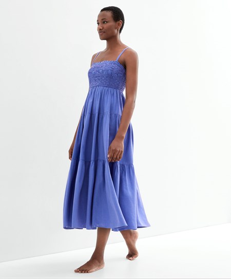 Oysho Strappy Ruched Linen Kjoler Lavendel | NXIS20795