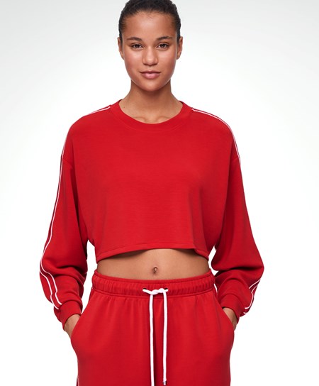 Oysho Stripete Modal Crop Sweatshirt Rød | ABMY62197