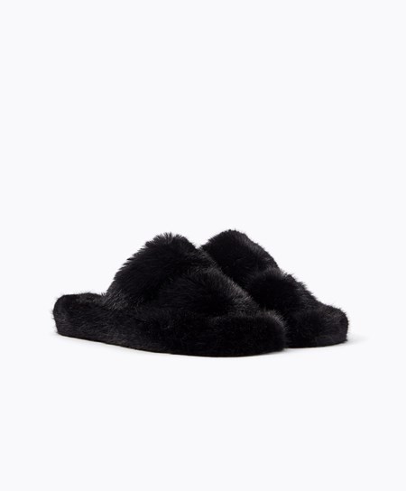 Oysho Syntetisk Fur Double Reima Sandals Svarte | XACV69043