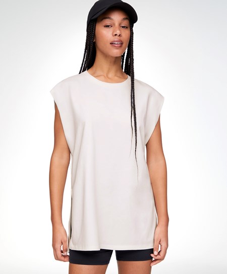 Oysho Washed 100% Bomull Ermeløse T-shirt Cream-white | SYQF80561