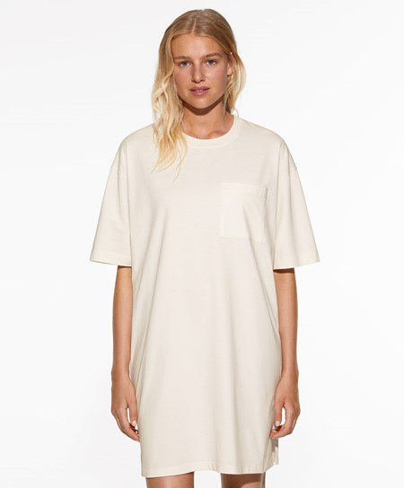 Oysho Washed 100% Bomull Long T-shirt Cream-white | GSCJ37216