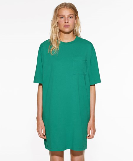 Oysho Washed 100% Bomull Long T-shirt Grønn | AQWF90356