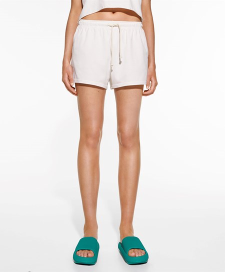 Oysho Washed 100% Bomull Shorts Cream-white | GZAS84365